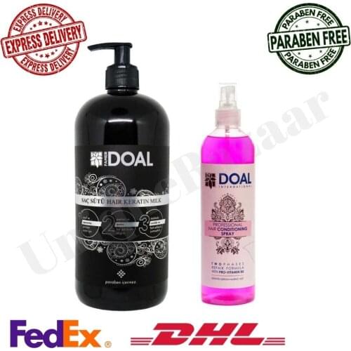 Keratin Treatment Milk Hair Care 1000 ML + Dual Phase Keratin Spray 400 ML DOAL, Damaged and Weak Hair | Shiny and Smooth Hair