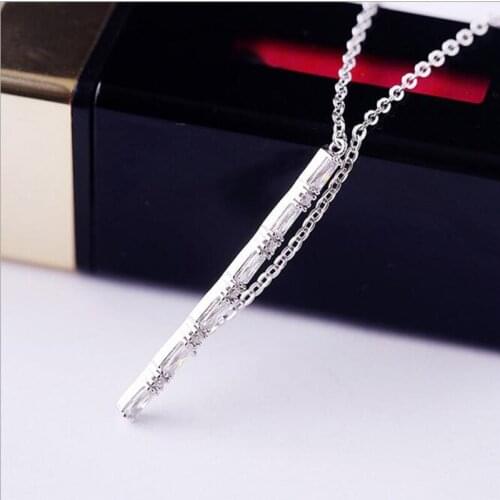 Hot Sale Personality Exquisite 925 Sterling Silver Jewelry Zircon Crystal Flute Simple Clavicle Chain Pendant Necklaces N188