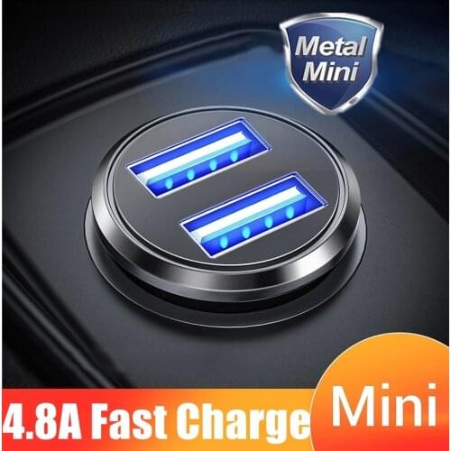 Metal 4.8A Fast Charger Mini USB Car Charger For Mobile Phone Tablet GPS Car-Charger Dual USB Car Phone Charger Adapter in Car