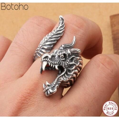 Men Ring 100 Real 925 Sterling Silver colour Domineering Dragon Opening Vintage Thai Big Thumb Ring Brand Fine Jewelry Wholesale