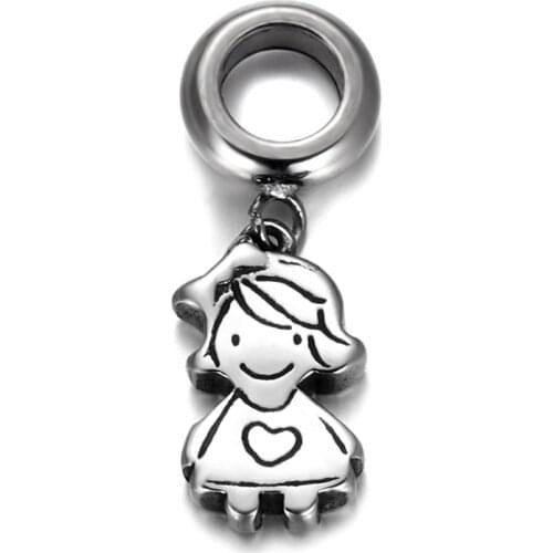 316L Stainless Steel Spacer Bail Beads with Girl Charms 5mm Hole Polished Metal Charm Accessories DIY Bracelet Jewelry Making