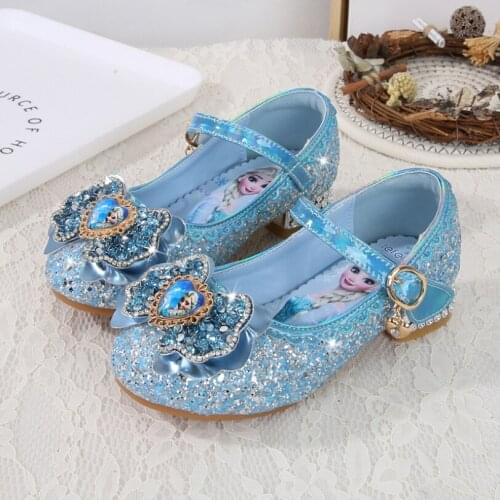 New Children Crystal Elsa shoes Performance Dance Rhinestone Girls Leather Shoes Princess Elsa Kids Shoes High-heeled