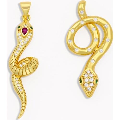 OCESRIO CZ Gold Plated Snake Pendant Necklace Charms for Jewelry Making Bulk Wholesale Findings Gifts for Women pdta181