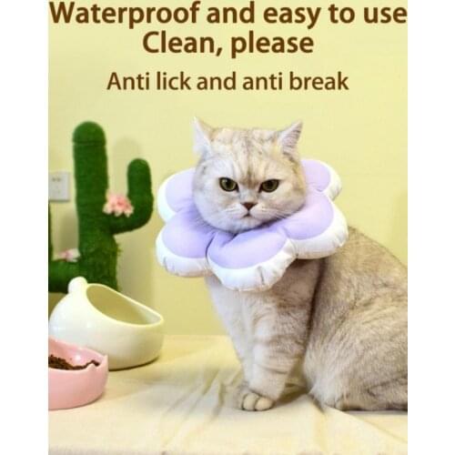Pet Elizabeth Collar Adjustable Anti-licking Neck Collar Soft Washable Cone E-Collar with Cute Flower Pattern, 4 Colors
