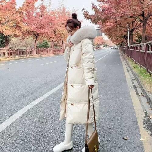 2020 Long Padded Womens Winter Parka with Real Fur Collar Oversize Female Winter Coat White Duck Down Jacket Korean Plus Size