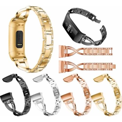 Watch Band for Fitbit Charge 3 Bands Replacement Stainless Steel Metal Wrist Strap Bling Rhinestone Bracelet for Fitbit Charge