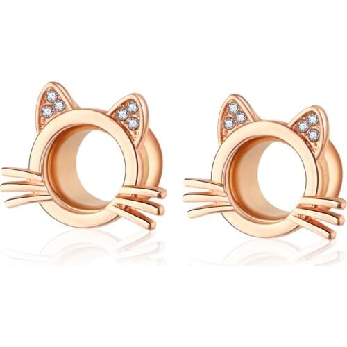 Rose Gold 0g Gauges Expander Dangle Ear Plugs Tunnels Steel Gold Black Stainless Steel Body Piercing Jewelry Cat Gauges Earrings