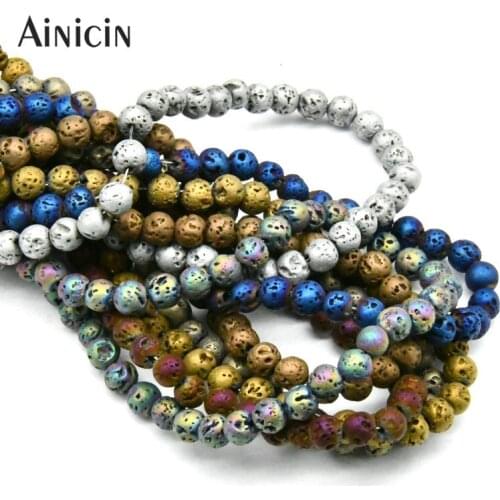 DIY Jewelry Making Findings 6mm Lava Stone Beads Rainbow Gold Blue Silver Plating For Bracelet Necklace Making Beads 10pcs/lot