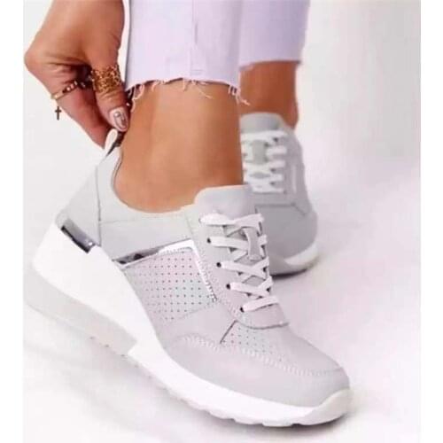 Gray Thick Bottom Sport Shoes 2021 New Summer Thin Style Heightening Womens Loafers Versatile Mesh Breathable Daddy Footwear