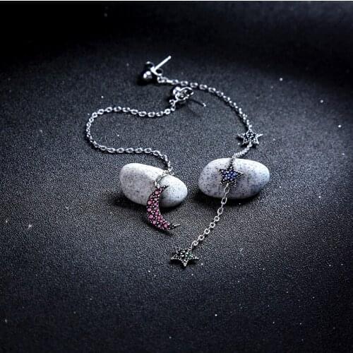 Trendy silver color Color Moon Zircon Pendant Earrings For 925silver color Post earrings For Anniversary Engagement Gift Party