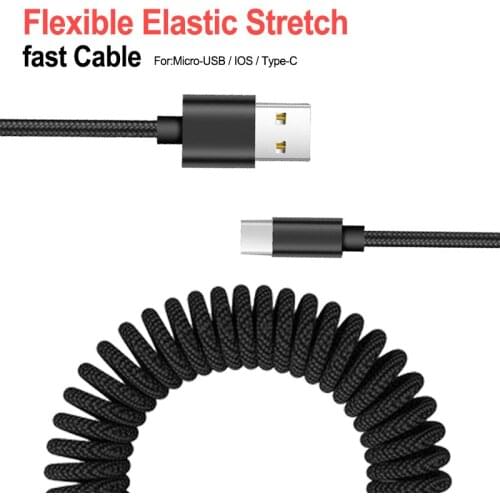 Retractable Spring Type C 3A USB Cable for Samsung Galaxy S9 S8 Huawei P20 Mate Quick Charger USB Cable for iPhone Xr X 8 7 6