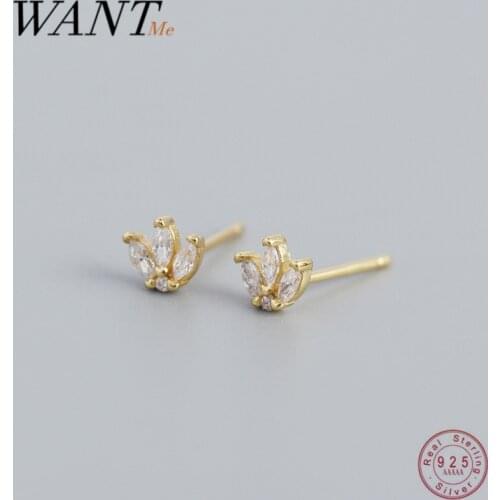 WANTME 925 Sterling Silver Cute Sweet Inlaid Zircon Flower Mini Small Stud Earrings for Women Charming Teen Trendy Party Jewelry