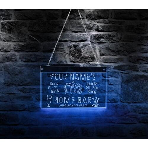 XXs Home Bar Electronic Lighted Signs Custom Home Bar Rectangle Acrylic Neon Light Board Multi-color Illuminated Wall Art Decor
