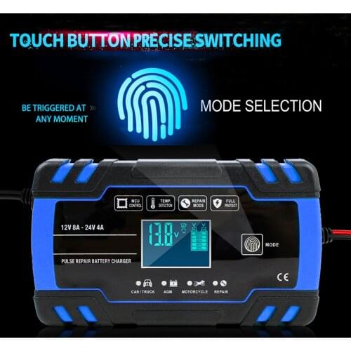 FOXSUR Car Motorcycle Battery Charger 12V 8A 24V 4A Smart Fast Charging for AGM GEL WET EFB Lead Acid Battery Charger