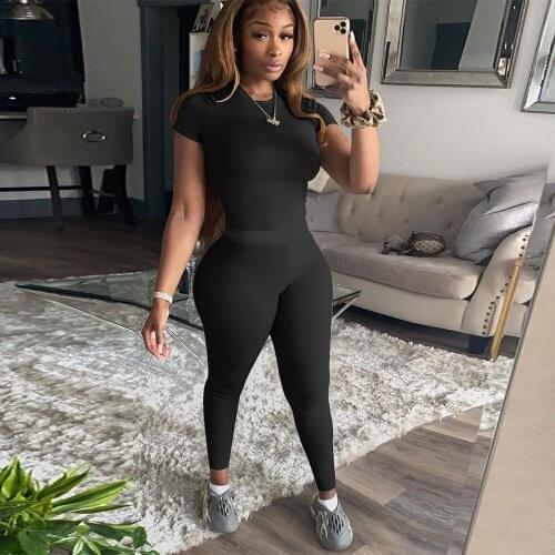 Women Sportswear Two Piece Tracksuit Short Sleeve Stretchy T-shirts and Pencil Legging Workout Sweatsuit Casual Matching Sets