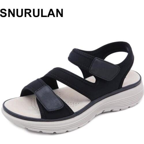 SNURULAN Women Summer Beach Flats Sandals Shoes Woman PU Leather Gladiator Plus Size Light Sandalias mujer sapato feminino