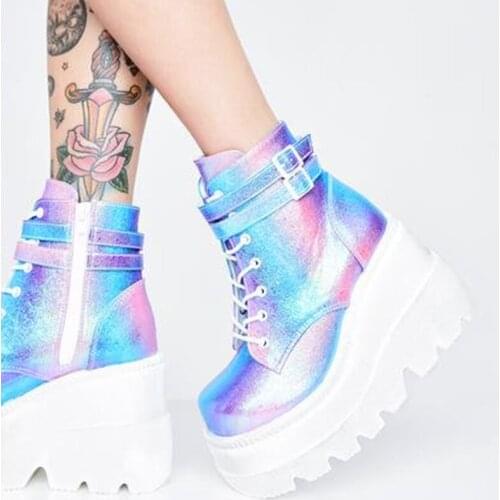 SHENGY Woman Boots Height Increasing Wedges Women Shoes Ladies Zip Vulcanized Boots Womens Comfort High Heels Female Footwear