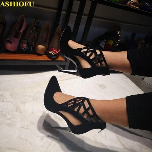ASHIOFU Handmade New Ladies High heel Pumps Pointy Office Party Dress Shoes Daily Wear Large Size Fashion Pumps Court Shoes