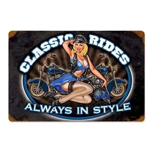 Tin Signs Classic Rides - Pin-Up Girl Metal Sign for Bedroom Cafe Home Bar Pub Coffee Beer Kitchen Bathroom Funny Wall Decor