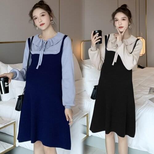 1610# Maternity Dress Spring Autumn False Two-piece Loose Slimming Dress for Pregnant Women Mom Dress