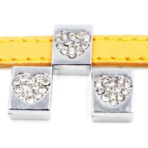 20, 50)PCS/lot 8MM Rhinestones Square Heart Slide Charms Fit For 8mm DIY Wristband Bracelet Keychains
