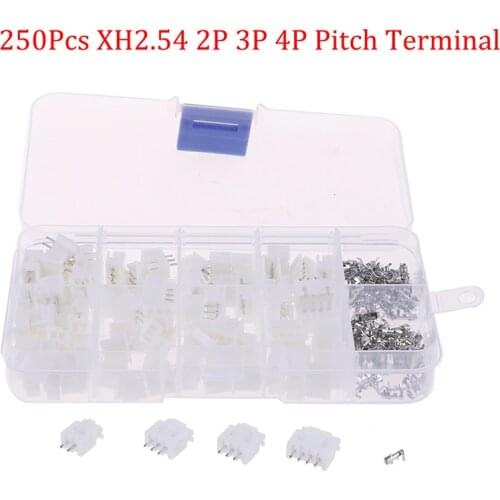 250pcs XH2.54 2p 3p 4p pin 2.54mm Pitch Terminal Kit / Housing / Pin Header JST Connector Wire Connectors Adaptor XH DIY Kits