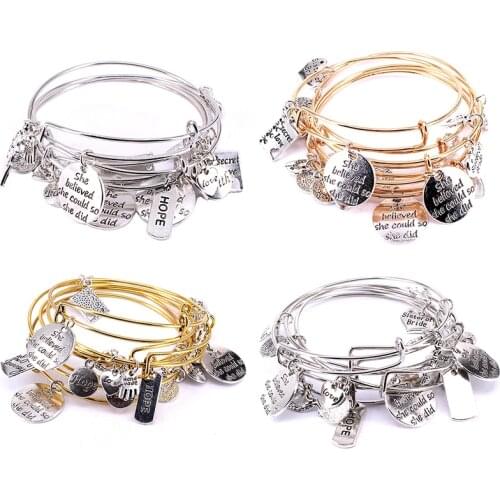 5pcs Bracelet Set Silver Color & Gold Color Bracelets for Women Girls Jewllery Love Hope Faith Letter Charm Bracelets C034