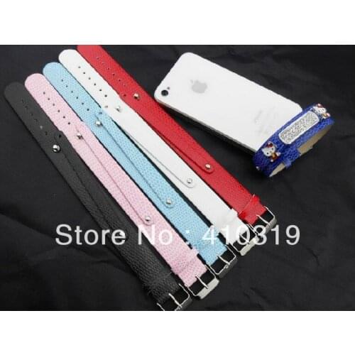 50PCS 18mm wide / 21cm length Snake Skin PU Leather Wristband Bracelet With 8MM Slide Bar fit diy slide charms