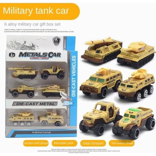 6 Styles Alloy Car Model Set Pull Back Inertia Car Farm Military Tank Toy Car