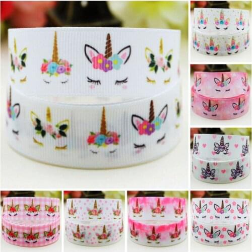 22mm 25mm 38mm 75mm Ruban satin Sleep Unicorn Cartoon Character printed Grosgrain Ribbon party decoration 10 Yards Mul074
