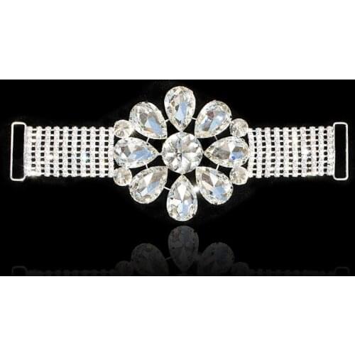 22.2 * 9.0 cm Crystal Rhinestone Applique for Wedding Dresses Bikini Buckle Sew on Flatback Silver Gold Cusack