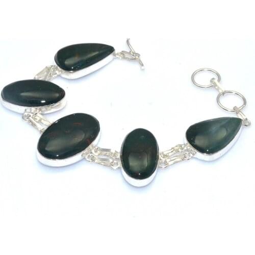 Genuine Bloodstone Bracelet Silver Overlay over Copper , women Jewelry gift 21.5 cm, B4272