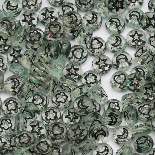 100/200/300/400/500pcs Starry Sky Clear Acrylic Mixed Black Pattern Loose Beads For Jewelry Making Handmade Necklace Accessories