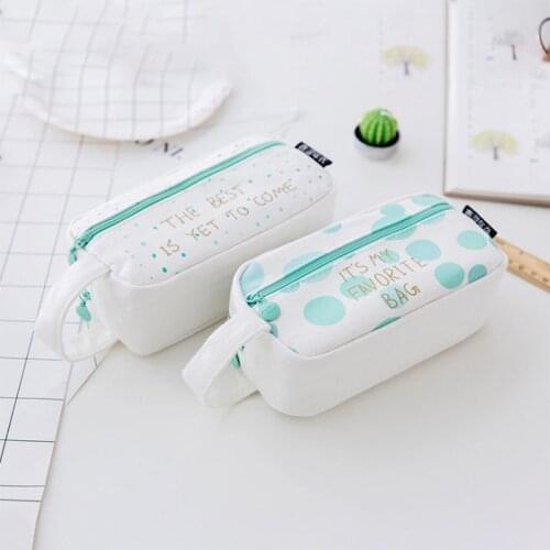 Korean Style Creative Canvas Simple Large-Capacity Pencil Case for Students School Learning Stationery Bag
