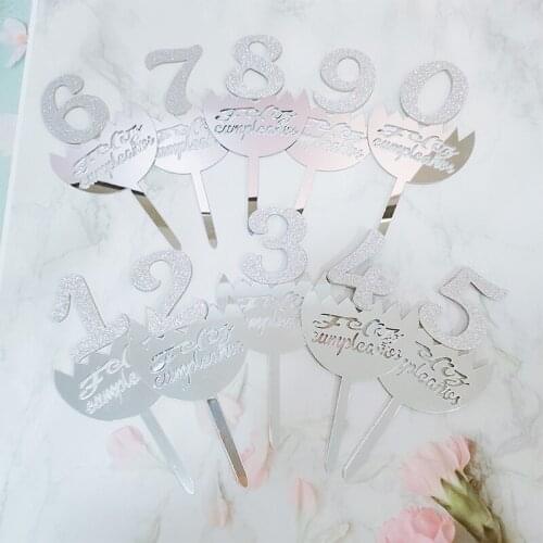 Numbers Happy Birthday Cake Topper Gold Spanish Feliz Cumpleanos Acrylic Cake Topper For Baby Birthday Party Cake Decorations