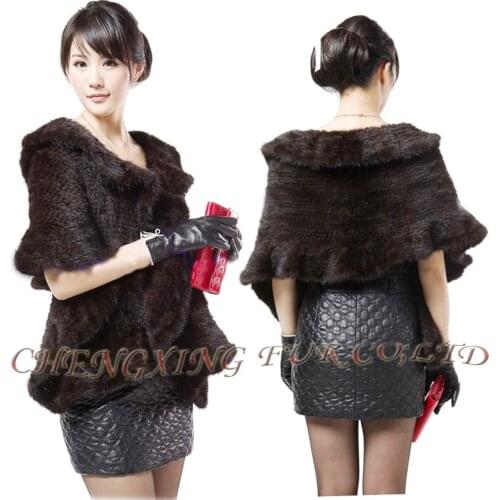 CX-B-M-15A Aliexpress Ruffled Genuine Knitted Mink Fur Cape ~ DROP SHIPPING
