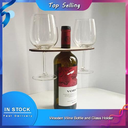 Wooden Wine Bottle and Glass Holder Wood Wine Rack Holiday Wine Holder Wine Storage Glasses Hook Stand Organizer Tray