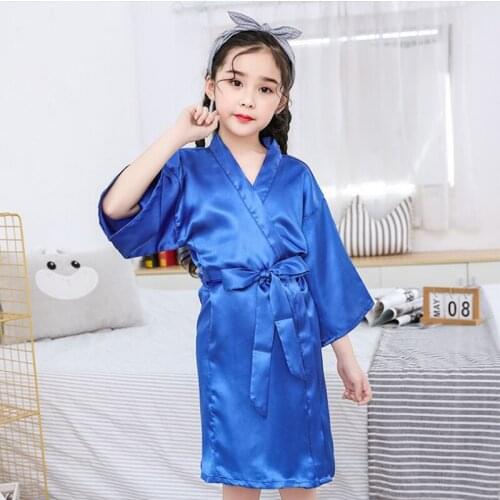 Bathrobe Kids Children Clothes Girls Solid Silk Satin Kimono Robes Bathrobe Sleepwear Clothes Roupao Infantil пижама#50