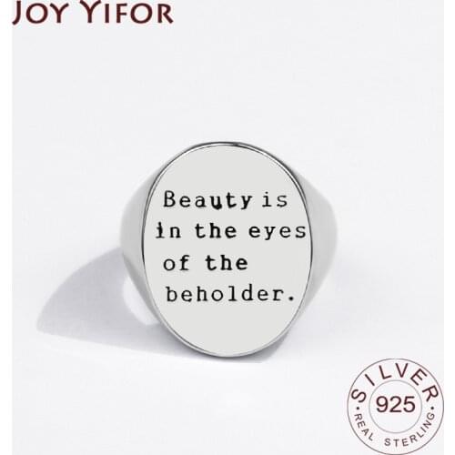 925 Sterling Silver Rings for Women Letters Vintage Wedding Trendy Jewelry Large Adjustable Antique Rings Anillos