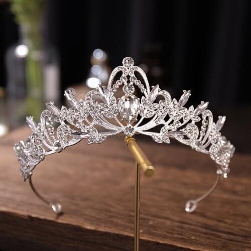 Silver Color Rhinestone Crystal Crown And Tiaras Queen Princess Crown Diadems Wedding Hair Accessories Tiara For Bride Headpiece