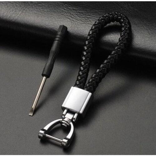 Leather Lanyard Keychain Hand Woven Rope Car Key Chain Alloy Horseshoe Buckle Key Holder Jewelry Gift Decoration Accessories