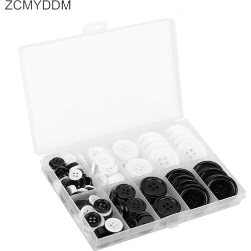 160pcs Mixed Round Black White 4-Hole Resin Shirt Button with Storage Box for Clothing Basic Projects Decoration DIY Sewing Tool