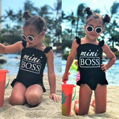 Kids Baby Girl Toddler Black Swimwear Swimsuit Beachwear Swimming Bathing Suit Cute Letter Printed High Quality Swimwear