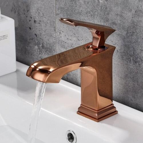 Rose Gold square bathroom basin vessel sink faucet mixer tap deck mounted Single Hole Modern New wash basin tap