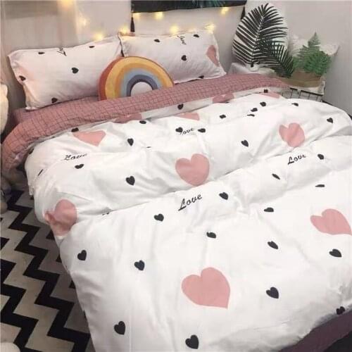 Ins Wind Pink Love Small Fresh Four-piece Set Girl Heart Double Bed Single Student Dormitory Three-piece Set