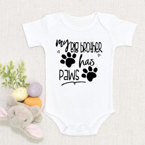 0-24M Summer Newborn Baby Jumpsuit My Big Brother Has Paws Funny Boy Girl Infant Bodysuit Baby Kid Letter Print Playsuit Clothes