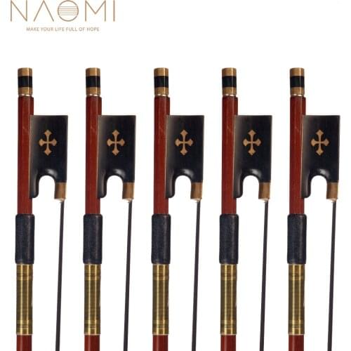 NAOMI 5pcs/1set Advanced IPE 4/4 Violin Bow Round Stick Black Horse Hair Gold-plated Accessories Sheep Skin Grip Well Balanced