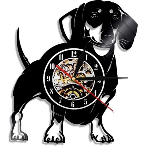 Dachshund Dog Vinyl Record Wall Clock Doxie Home Decor Watch Wiener-Dog Album Music Record Clock Sausage Dog Puppy Lovers Gift