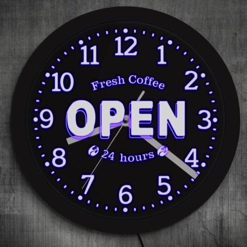24hours service LED Neon Sign Decorative Wall Watch Coffee Shop Business LED Cafe Bar Wall Clock with colorful light