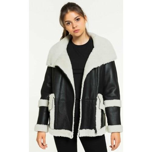 2019 New Womens Shearling Jacket Turkey Sheepskin Coat Oversize Coat Bomber Jacket Womens Fur Jacket
